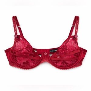 For Love And Lemons S bondage lace bra Pink 0878 Red satin sheer small underwire